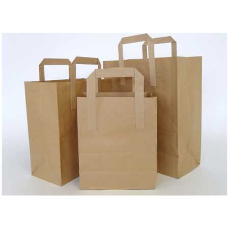 SOS Brown Kraft Paper Carrier Bag - Flat Paper Tape Handles