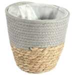 16cm Round Two Tone Seagrass and Grey Paper Basket