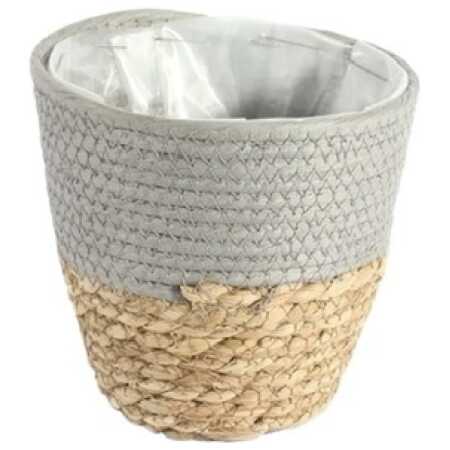16cm Round Two Tone Seagrass and Grey Paper Basket