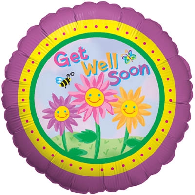 Get Well Soon Foil Balloon Happy Flowers, The Baggery Sundries UK Ltd Get Well Soon Foil Balloon Happy Flowers
