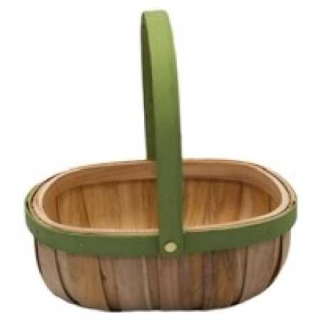 Trug Natural with Green Rim and Handle