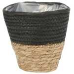 16cm Round Two Tone Seagrass and Black Paper Basket