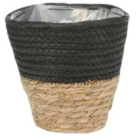 16cm Round Two Tone Seagrass and Black Paper Basket