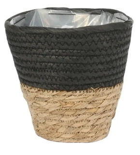 16cm Round Two Tone Seagrass and Black Paper Basket, The Baggery Sundries UK Ltd 16cm Round Two Tone Seagrass and Black Paper Basket