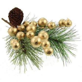 Christmas Glittered Berry Pick - Gold, The Baggery Sundries UK Ltd Christmas Glittered Berry Pick - Gold