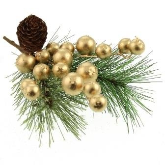 Christmas Glittered Berry Pick - Gold, The Baggery Sundries UK Ltd Christmas Glittered Berry Pick - Gold