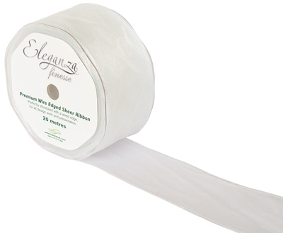 50mm Organza Ribbon - White, The Baggery Sundries UK Ltd 50mm Organza Ribbon - White