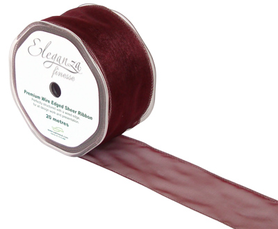 50mm Organza Ribbon - Burgundy, The Baggery Sundries UK Ltd 50mm Organza Ribbon - Burgundy