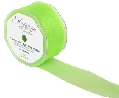 50mm Organza Ribbon - Lime Green, The Baggery Sundries UK Ltd 50mm Organza Ribbon - Lime Green