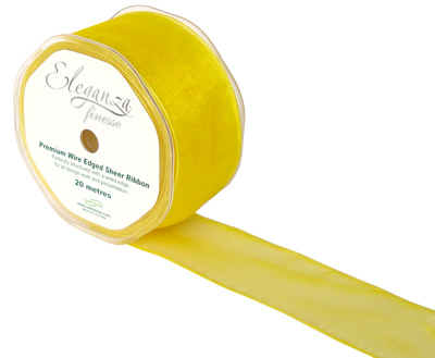 50mm Organza Ribbon - Yellow, The Baggery Sundries UK Ltd 50mm Organza Ribbon - Yellow
