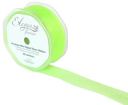 32mm Lime Green Organza Ribbon, The Baggery Sundries UK Ltd 32mm Lime Green Organza Ribbon