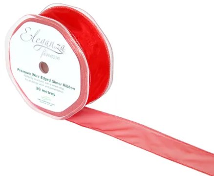 32mm Red Organza Ribbon, The Baggery Sundries UK Ltd 32mm Red Organza Ribbon