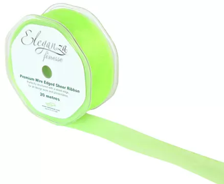 32mm Lime Green Organza Ribbon, The Baggery Sundries UK Ltd 32mm Lime Green Organza Ribbon
