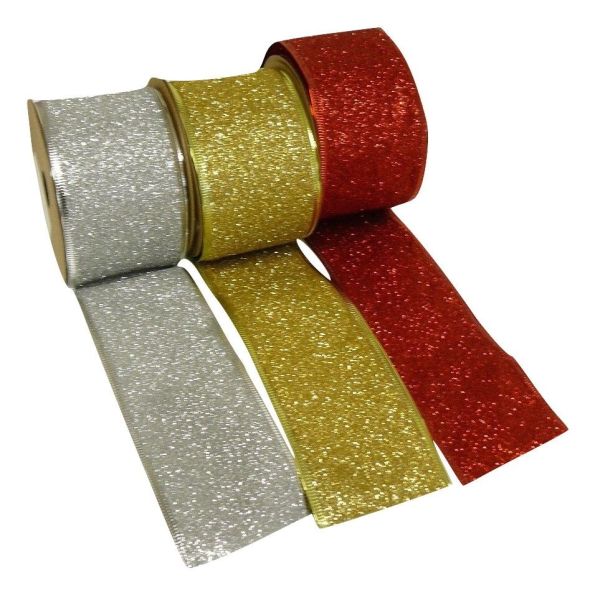 Christmas Glitter Ribbon, Assorted, The Baggery Sundries UK Ltd Christmas Glitter Ribbon, Assorted