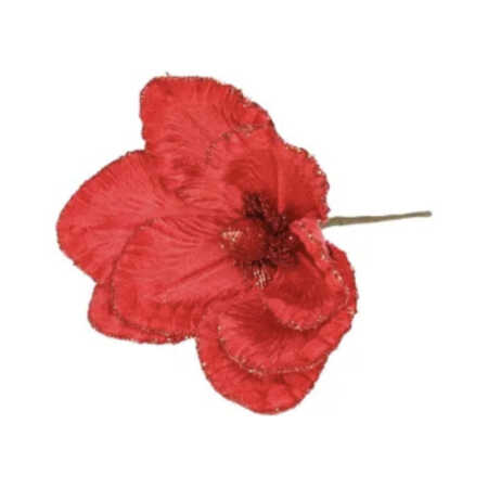 Velvet Magnolia with Glitter Edge 24cm Red