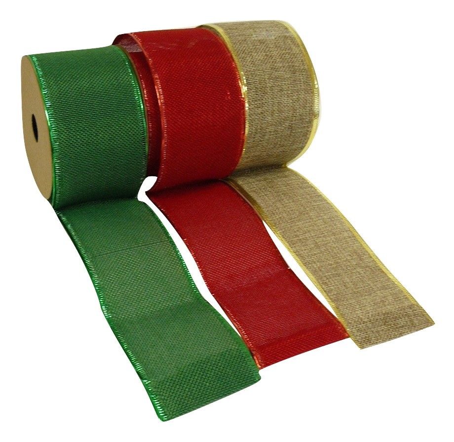 Christmas Hessian Ribbon, 3 Assorted, The Baggery Sundries UK Ltd Christmas Hessian Ribbon, 3 Assorted