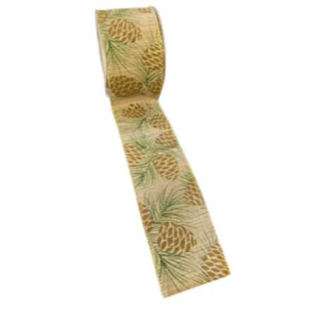 Christmas Pine Cone Ribbon, with wire edge