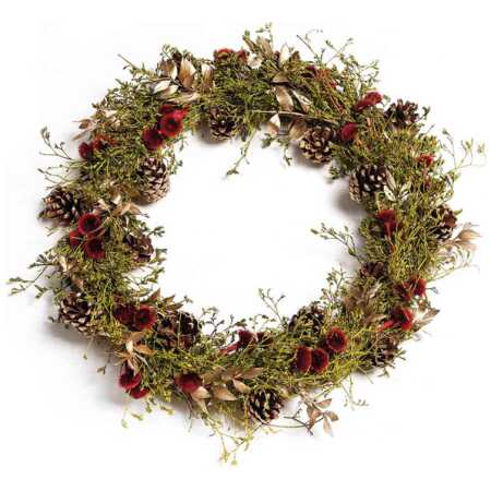 38cm Dried Flower Wreath with Pinecone & Ruscus Green