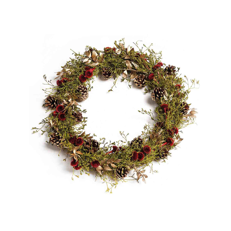 38cm Dried Flower Wreath with Pinecone & Ruscus Green, The Baggery Sundries UK Ltd 38cm Dried Flower Wreath with Pinecone & Ruscus Green
