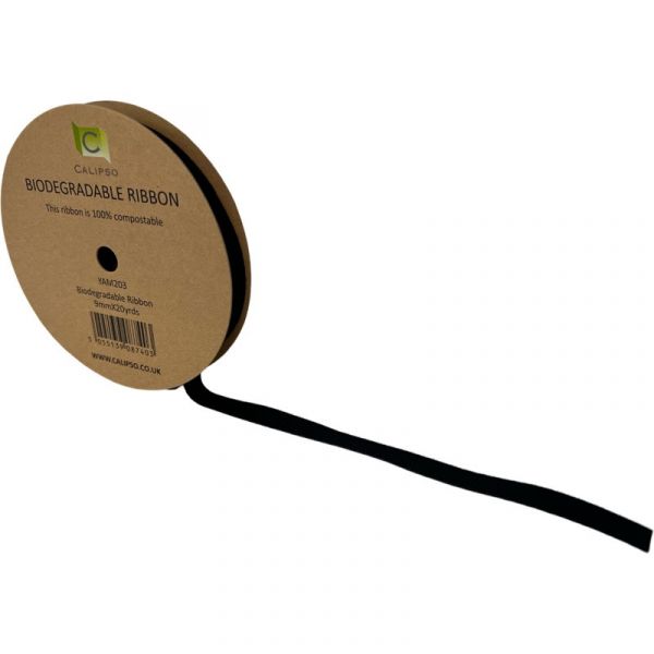 Black Biodegradable Ribbon 9mm, The Baggery Sundries UK Ltd Black Biodegradable Ribbon 9mm
