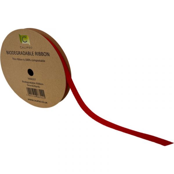 Red Biodegradable Ribbon 9mm, The Baggery Sundries UK Ltd Red Biodegradable Ribbon 9mm