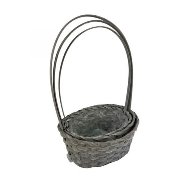 Grey Bamboo Set of Three Oval Baskets, The Baggery Sundries UK Ltd Grey Bamboo Set of Three Oval Baskets
