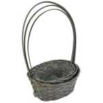 Grey Bamboo Set of Three Oval Baskets