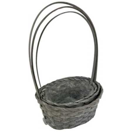 Grey Bamboo Set of Three Oval Baskets