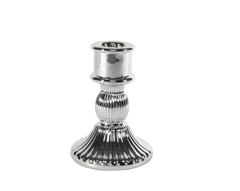 Paloma Candlestick - Electroplate Silver Glass H10.5cm, The Baggery Sundries UK Ltd Paloma Candlestick - Electroplate Silver Glass H10.5cm