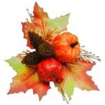 Artificial Autumn Pumpkin Pick With Leaves 20cm/8 Inches