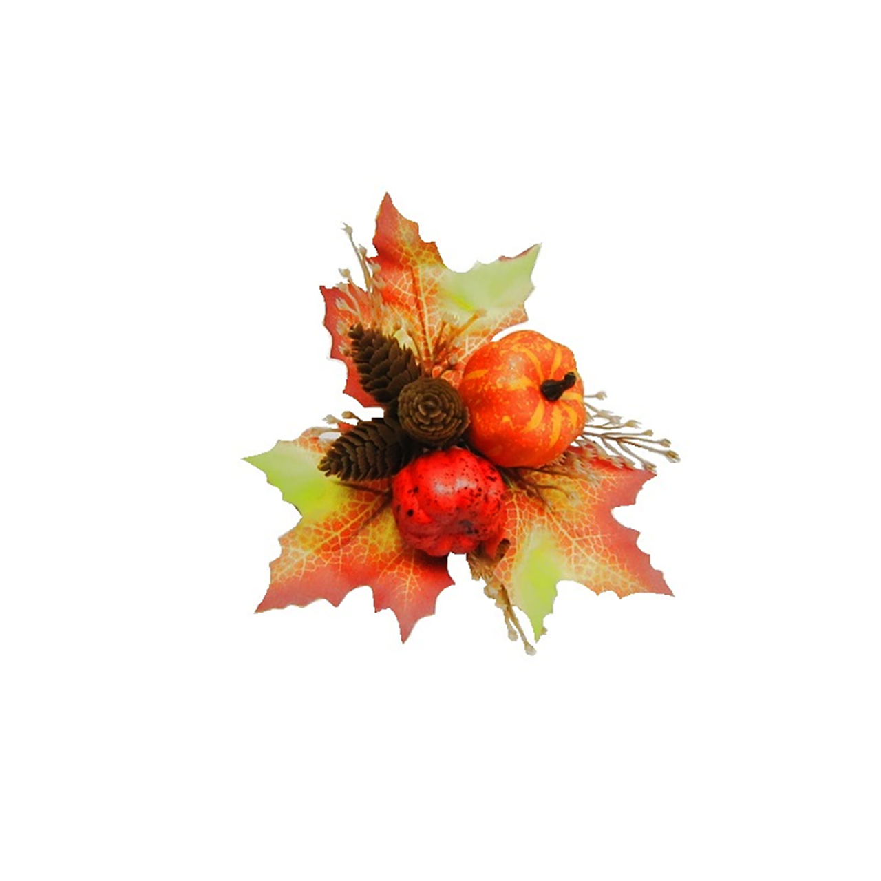 Artificial Autumn Pumpkin Pick With Leaves 20cm/8 Inches