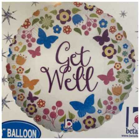 Get Well Soon Foil Balloon Butterfly Flower