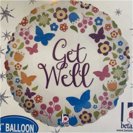 Get Well Soon Foil Balloon Butterfly Flower, The Baggery Sundries UK Ltd Get Well Soon Foil Balloon Butterfly Flower