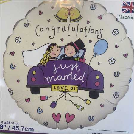 Marriage Foil Balloon Just Married Car, The Baggery Sundries UK Ltd Marriage Foil Balloon Just Married Car