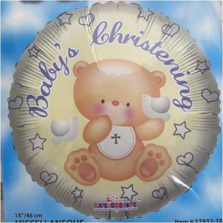 Baby Foil Balloons On Christening Bear