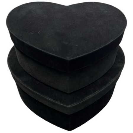 Black Suede Heart Hat Box Set of Two