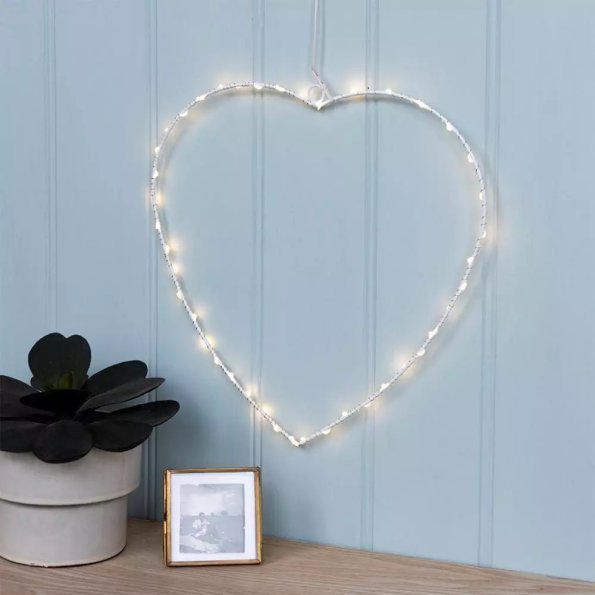 Christmas LED Silver Metal Heart – 25cm, The Baggery Sundries UK Ltd Christmas LED Silver Metal Heart – 25cm
