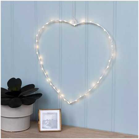 Christmas LED Silver Metal Heart - 25cm