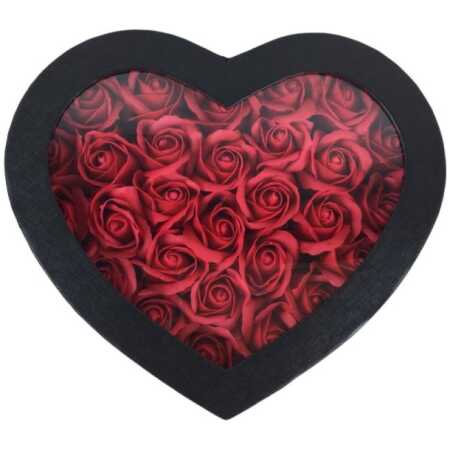 Black Heart Hatbox With Red Scented Roses 27*24*11.5cm