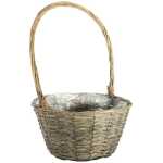 Round Split Willow Basket With Handle and Liner - Grey Wash 30cm