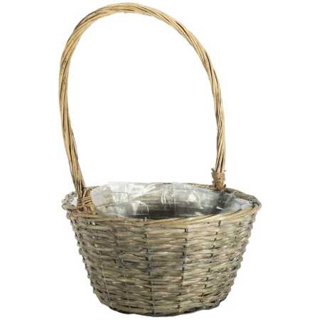 Round Split Willow Basket With Handle and Liner - Grey Wash 30cm
