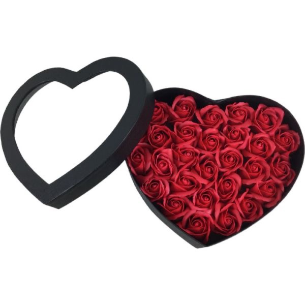 Black Heart Hatbox With Red Scented Roses 27*24*11.5cm