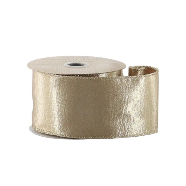 Christmas – Pale Gold Shine Ribbon – Wired Edge – 63mm x 10yds, The Baggery Sundries UK Ltd Christmas – Pale Gold Shine Ribbon – Wired Edge – 63mm x 10yds