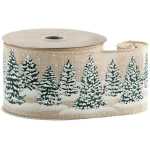 Christmas - Hessian Ribbon with Trees - Wired Edge - 63mm x 10yds