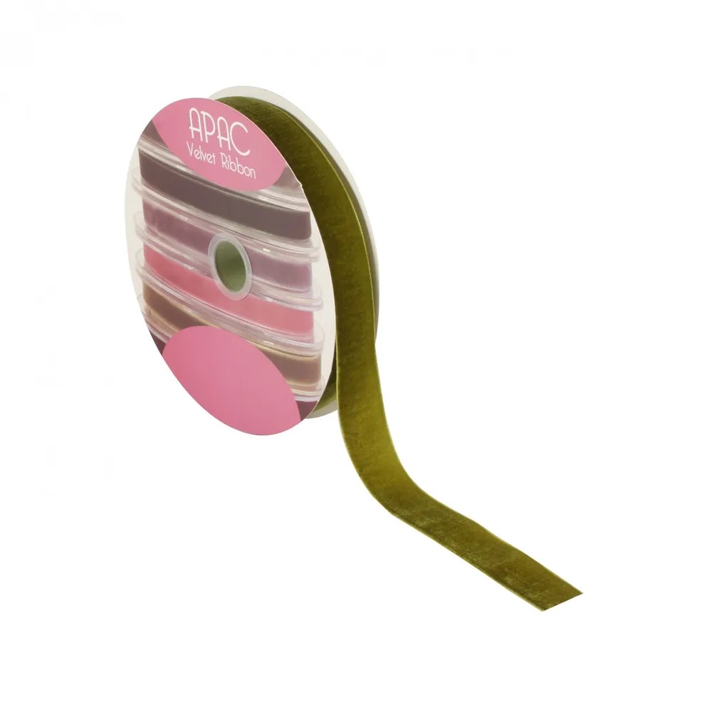 Christmas – Sage Green Velvet Ribbon 25mm x 20m, The Baggery Sundries UK Ltd Christmas – Sage Green Velvet Ribbon 25mm x 20m
