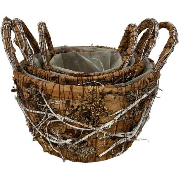 Bark Xmas Set of 3 Eared Round Pots, The Baggery Sundries UK Ltd Bark Xmas Set of 3 Eared Round Pots