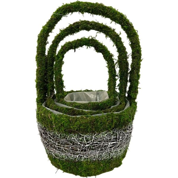 Moss Twig Set of 3 Round Planters, The Baggery Sundries UK Ltd Moss Twig Set of 3 Round Planters