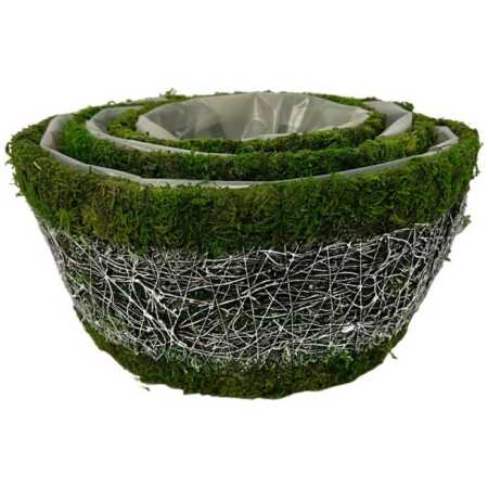 Moss Twig Set of 3 Round Planters