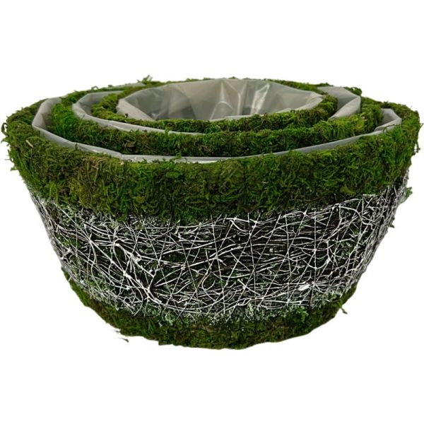 Moss Twig Set of 3 Round Planters, The Baggery Sundries UK Ltd Moss Twig Set of 3 Round Planters
