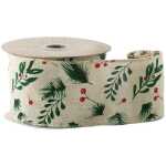Chirstmas – Hessian Ribbon with Berry & Foliage – Wired Edge – 63mm x 10yds